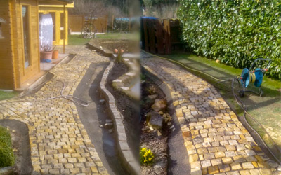 Weg durch den Garten aus polnischem Sandstein